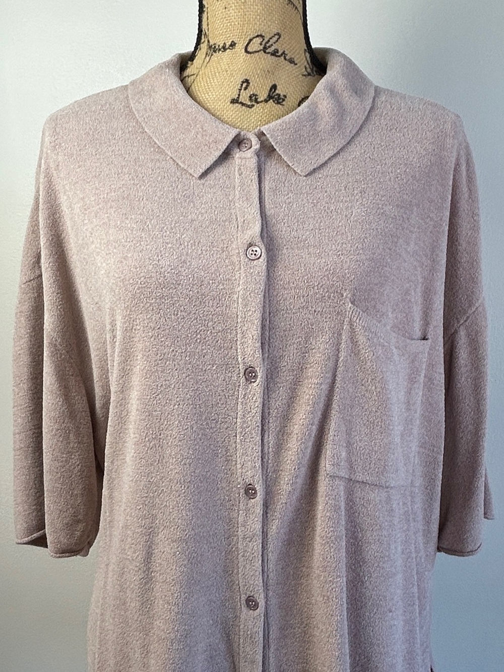 Barefoot Dreams Cozy Chic Ultra Lite Mauve Button-Down Collared Top